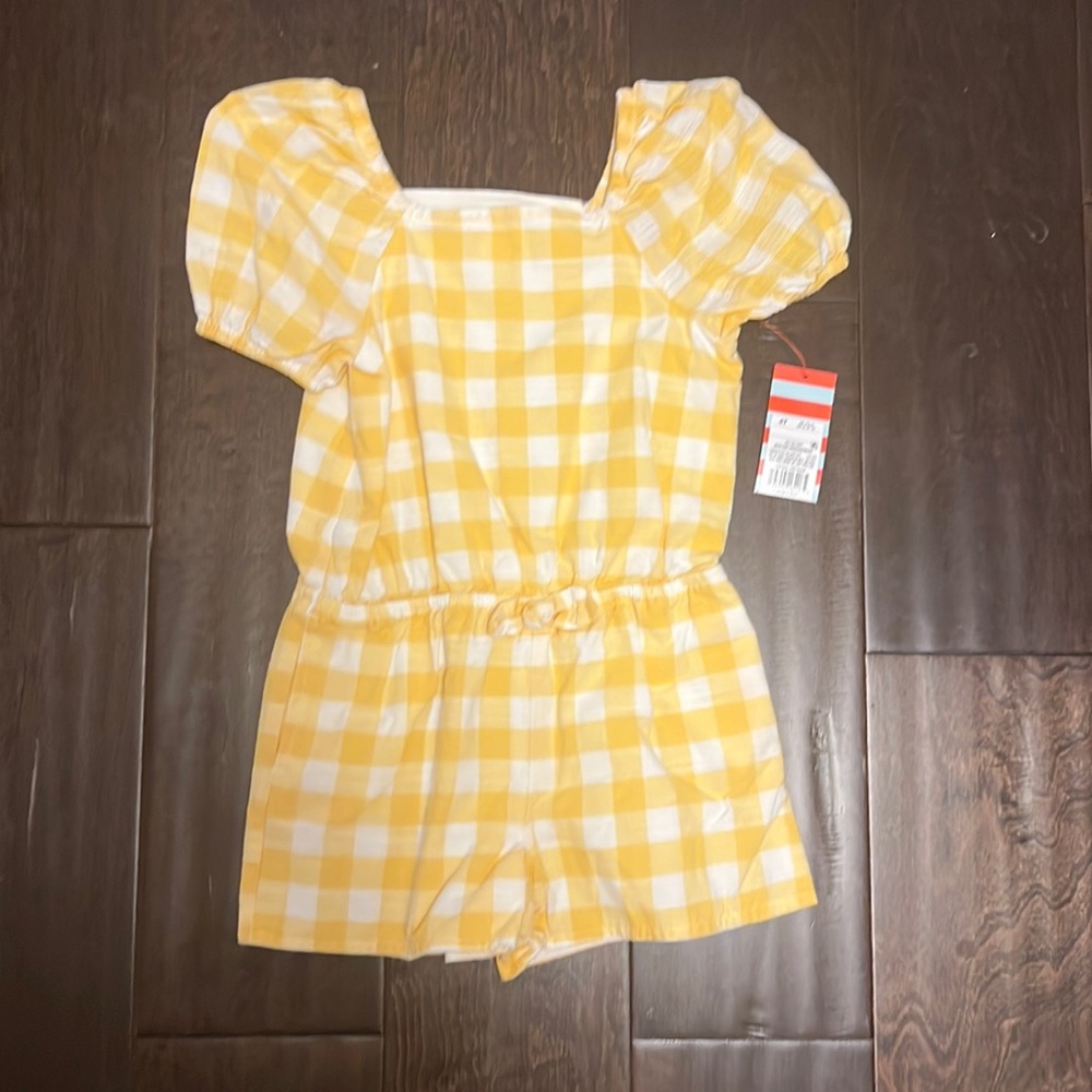 NWT Toddler Girls Cat and Jack Yellow Gingham Shorts Romper!